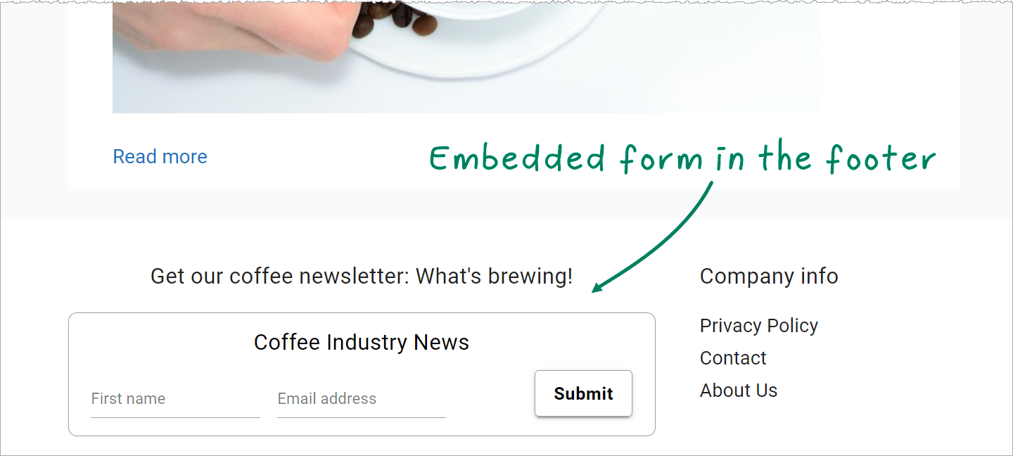 tinyEmail embed forms
