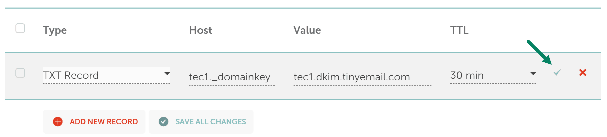tinyEmail Namecheap save new record