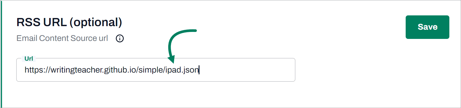 paste in the URL of he new JSON web feed