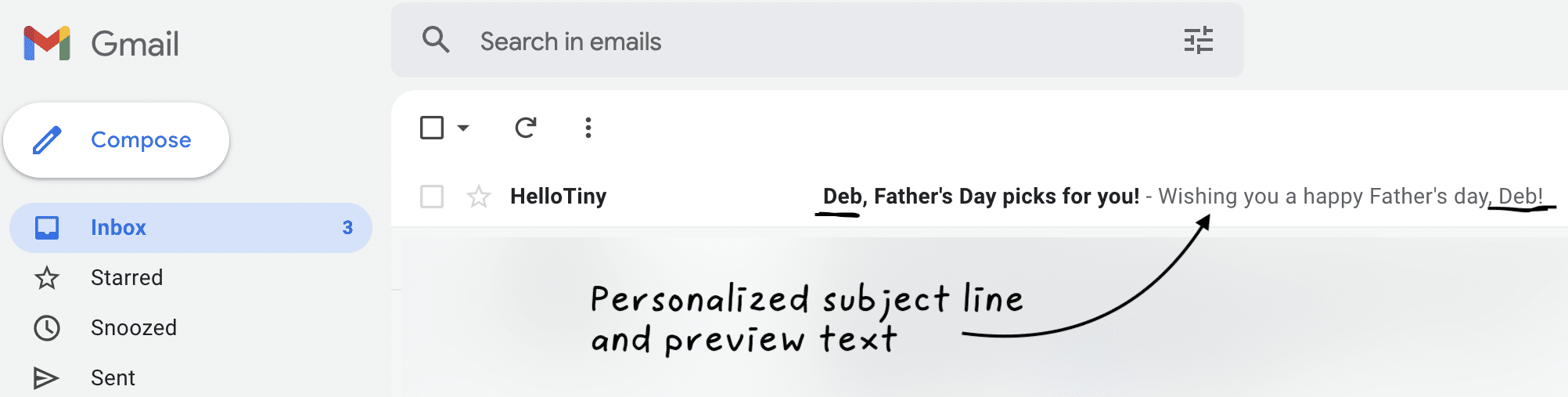 personal,ized text in the preview window