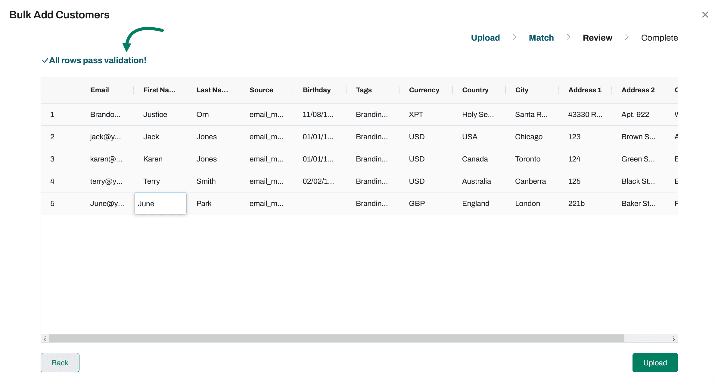 confirm all rows pass validation