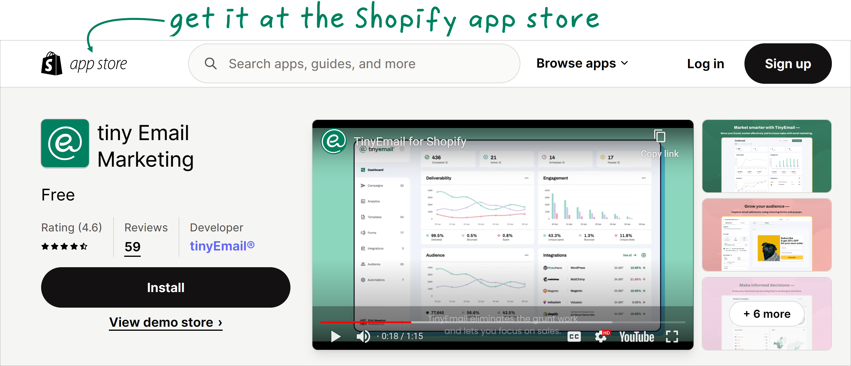 get the tinyEmail app for Shopify stores