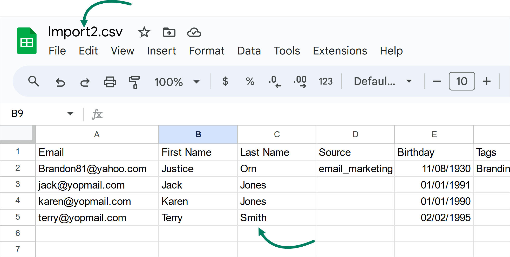 Download the file to your device as a CSV
