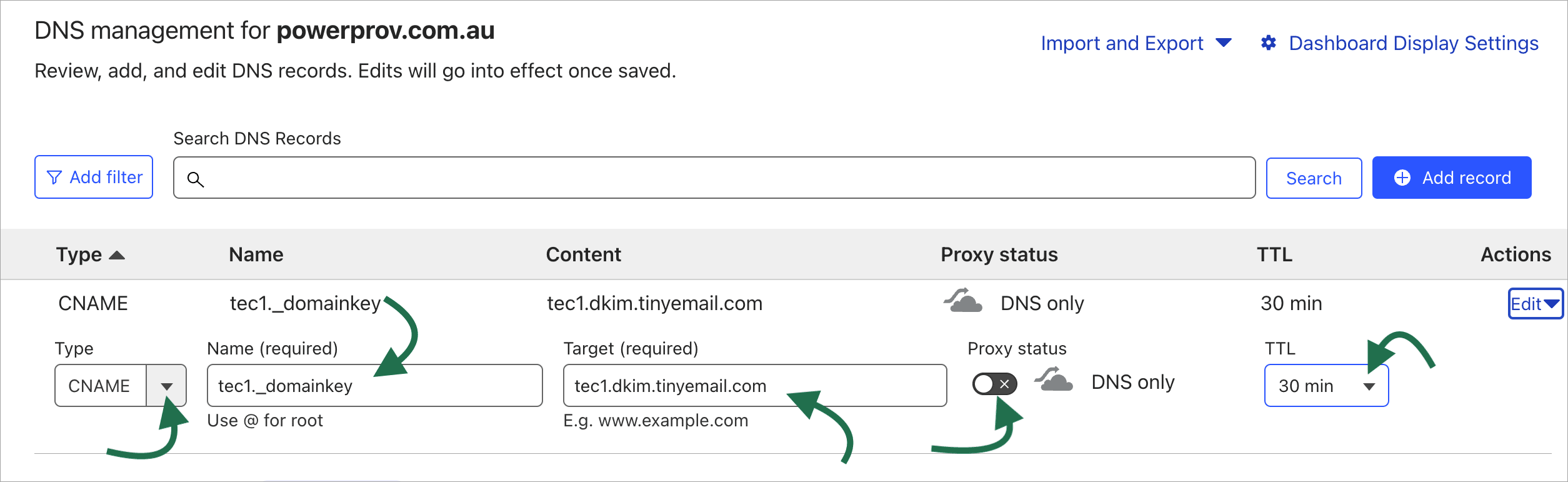 Cloudflare enter CNAME values