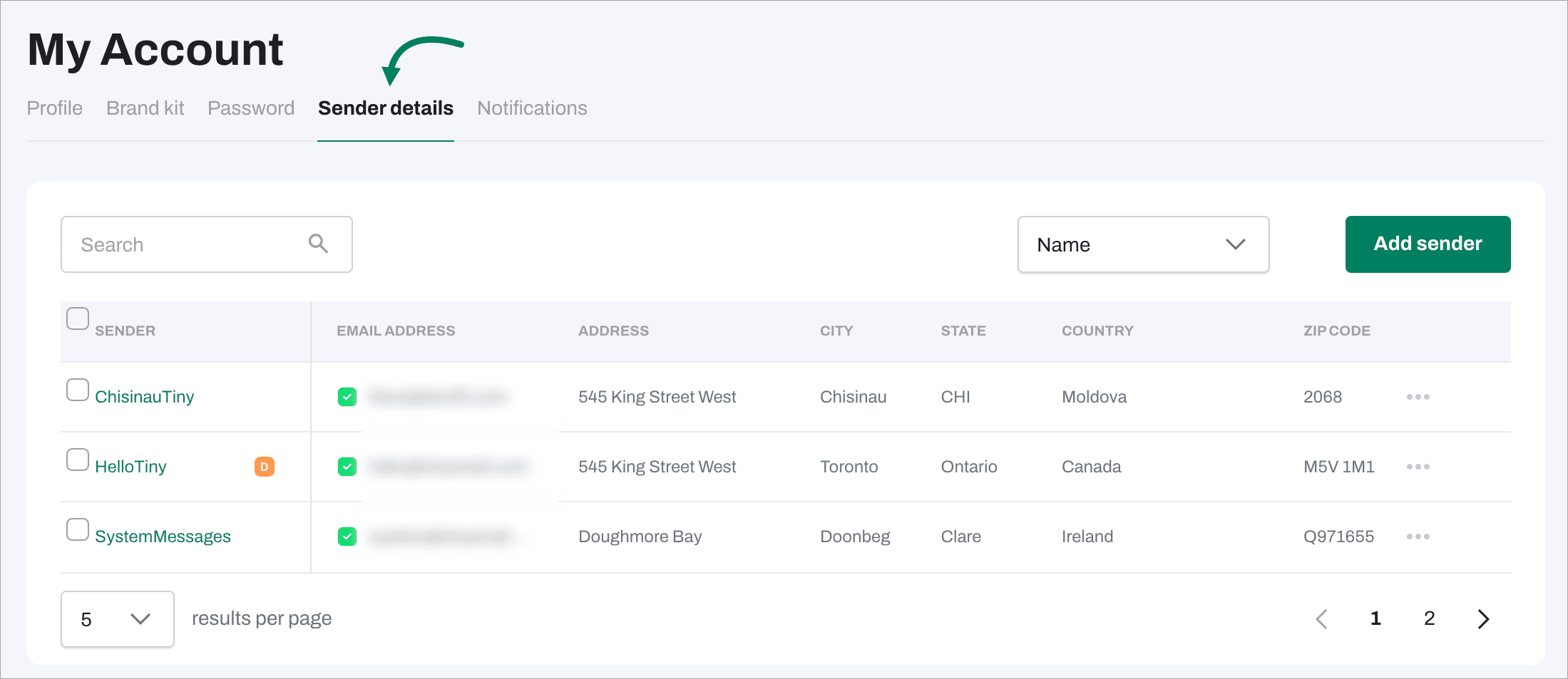 tinyEmail create sender identities