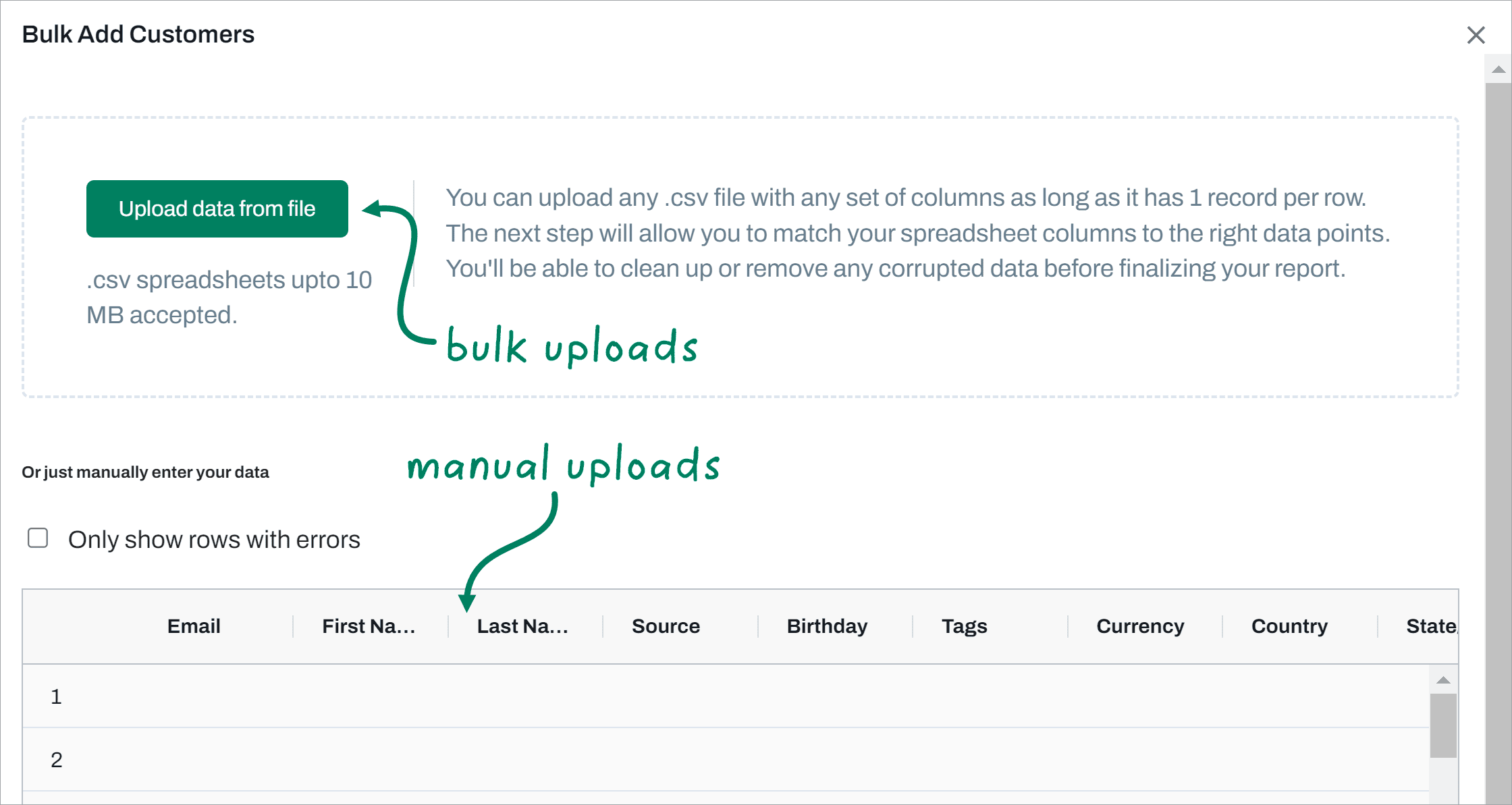 bulk upload an audience to tinyEmail