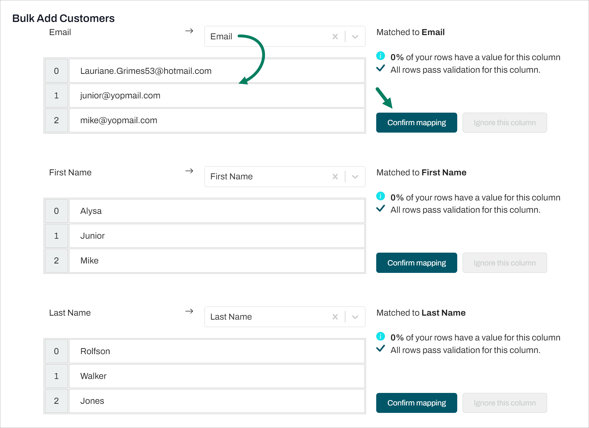 map fields while importing the csv file